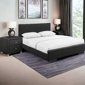 Homeroots Black Solid And Manufactured Wood Queen Upholstered Faux Leather Bed Frame  Wood 397049