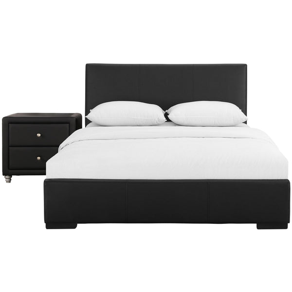 Homeroots Black Solid And Manufactured Wood Queen Upholstered Faux Leather Bed Frame  Wood 397049