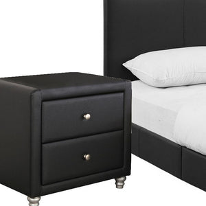 Homeroots Black Solid And Manufactured Wood Queen Upholstered Faux Leather Bed Frame  Wood 397049