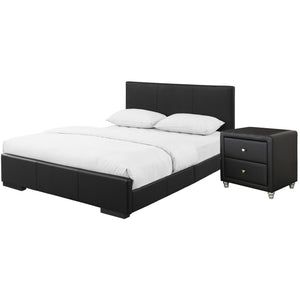 Homeroots Black Solid And Manufactured Wood Queen Upholstered Faux Leather Bed Frame  Wood 397049
