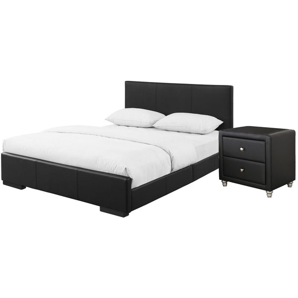 Homeroots Black Solid And Manufactured Wood Queen Upholstered Faux Leather Bed Frame  Wood 397049