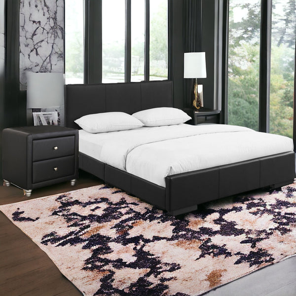 Homeroots Black Wood And Faux Leather King Bed Frame  Wood 397050