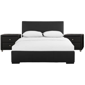 Homeroots Solid Manufactured Wood Black Standard Bed Upholstered With Headboard Black Wood 397051