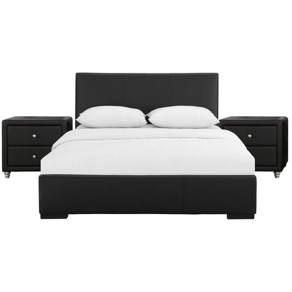 Homeroots Solid Manufactured Wood Black Standard Bed Upholstered With Headboard Black Wood 397051
