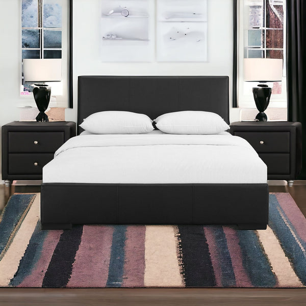 Homeroots Black Wood And Linen King Bed Frame Black Wood 397052