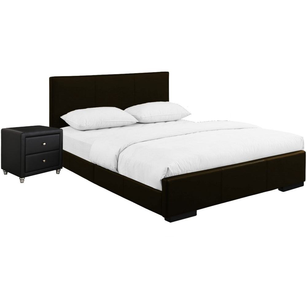 HomeRoots Black Wood and Faux Leather Bed Frame – Stylish, Durable Centerpiece for Modern Bedrooms and Guests Brown Twin 397053