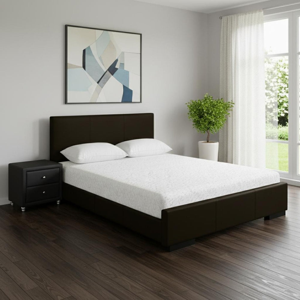 HomeRoots Black Wood and Faux Leather Bed Frame – Stylish, Durable Centerpiece for Modern Bedrooms and Guests Brown Twin 397053