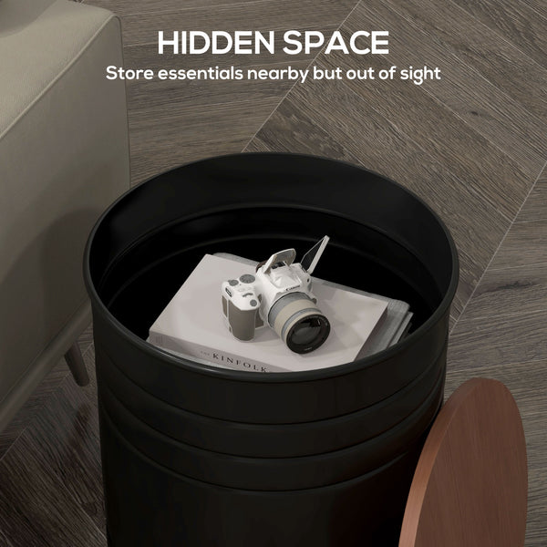 English Elm HOMCOM Nesting Storage Ottomans Set of 2 with Walnut Tops & Black Metal Frame, Hidden Lift-Top Storage, Farmhouse Accent W2225P173821