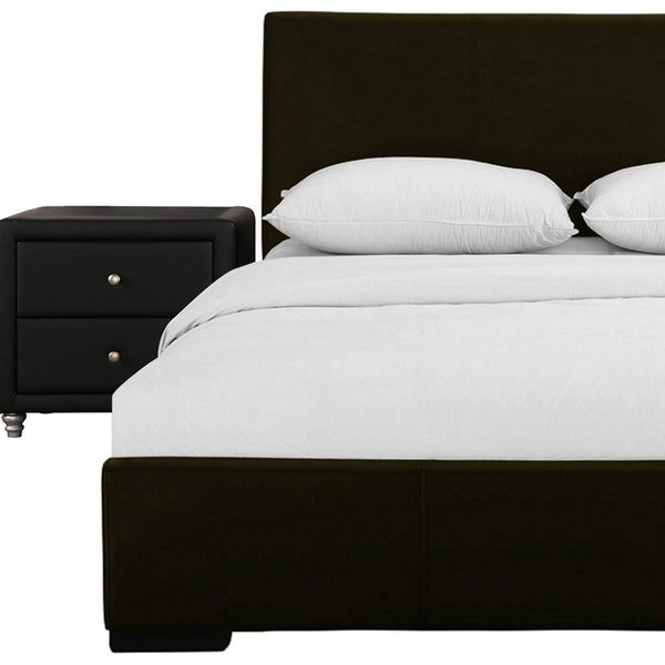 Homeroots Brown Upholstered Full Platform Bed With Nightstand Brown Wood 397054