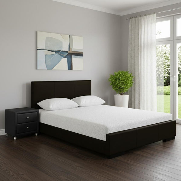 HomeRoots Black Wood and Faux Leather Bed Frame – Stylish, Durable Centerpiece for Modern Bedrooms and Guests Brown DOUBLE 397054