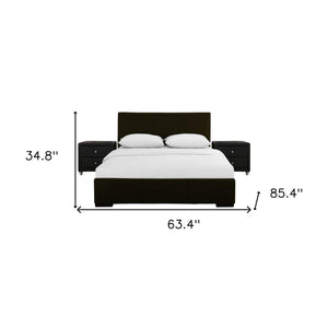 Homeroots Brown Upholstered Platform Queen Bed With Two Nightstands Brown Wood 397055