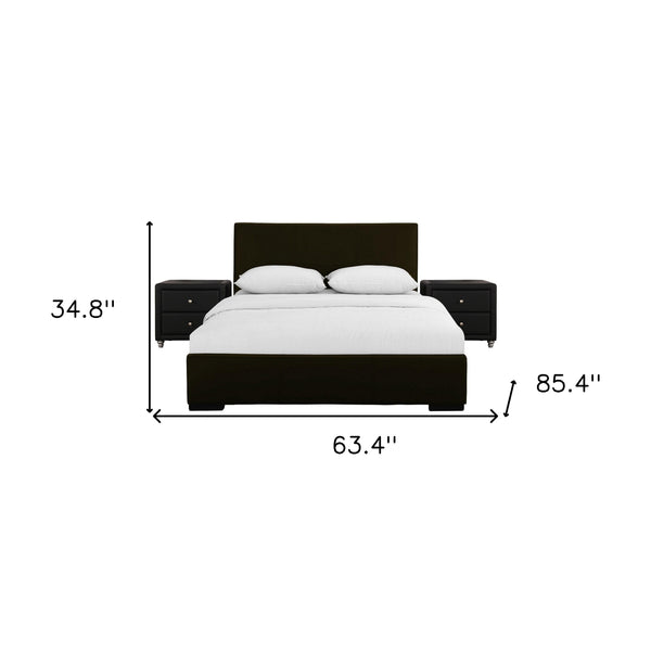 Homeroots Brown Upholstered Platform Queen Bed With Two Nightstands Brown Wood 397055