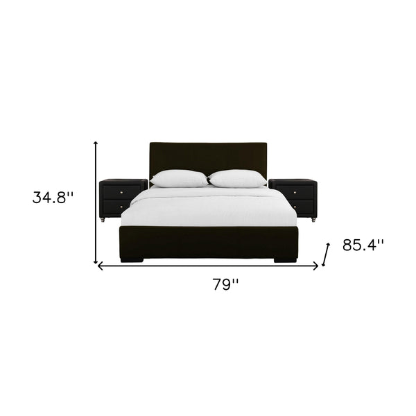Homeroots Brown Upholstered Platform King Bed With Two Nightstands Brown Wood 397056
