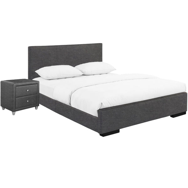 Homeroots Grey Upholstered Twin Platform Bed With Nightstand Gray Wood 397057