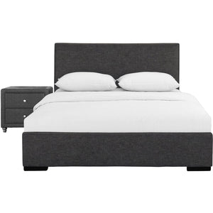 Homeroots Grey Upholstered Full Platform Bed With Nightstand Gray Wood 397058