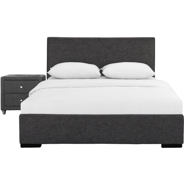 Homeroots Grey Upholstered Full Platform Bed With Nightstand Gray Wood 397058