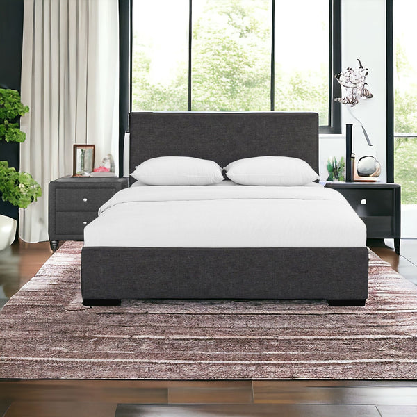 Homeroots Grey Upholstered Full Platform Bed With Nightstand Gray Wood 397058