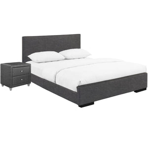 Homeroots Grey Upholstered Full Platform Bed With Nightstand Gray Wood 397058