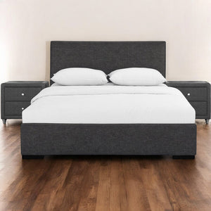 Homeroots Gray Solid And Manufactured Wood Queen Upholstered Polyester Blend Bed Frame Gray Wood 397059