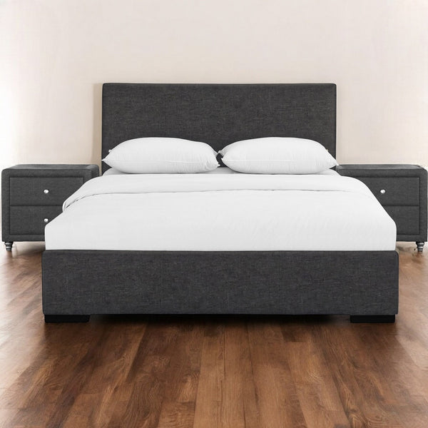 Homeroots Gray Solid And Manufactured Wood Queen Upholstered Polyester Blend Bed Frame Gray Wood 397059