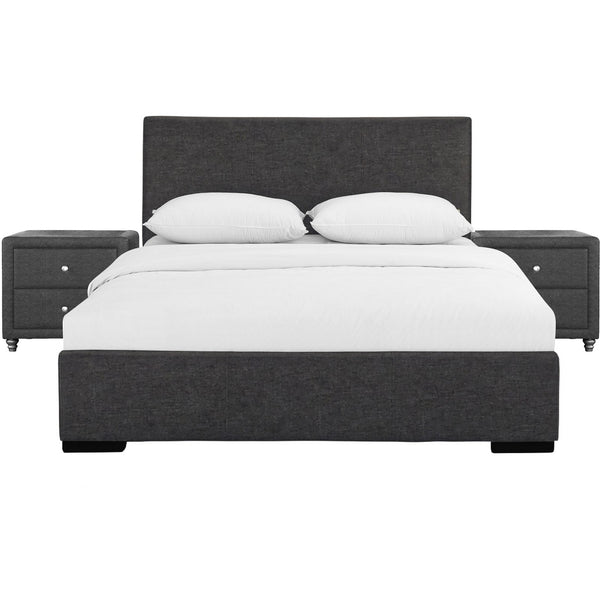 Homeroots Gray Solid And Manufactured Wood King Upholstered Polyester Blend Bed Frame Gray Wood 397060