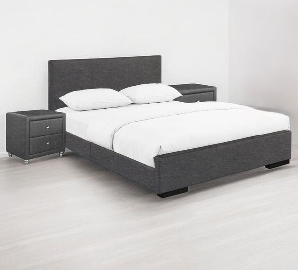 Homeroots Gray Solid And Manufactured Wood King Upholstered Polyester Blend Bed Frame Gray Wood 397060