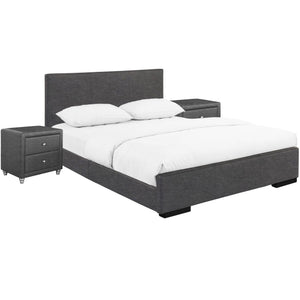 Homeroots Gray Solid And Manufactured Wood King Upholstered Polyester Blend Bed Frame Gray Wood 397060