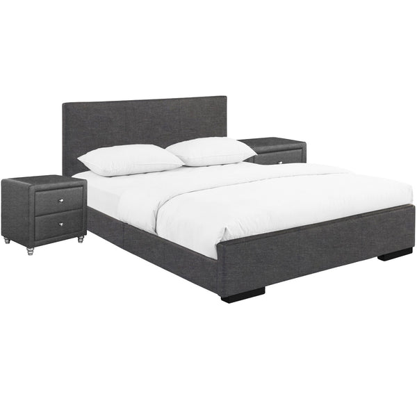 Homeroots Gray Solid And Manufactured Wood King Upholstered Polyester Blend Bed Frame Gray Wood 397060