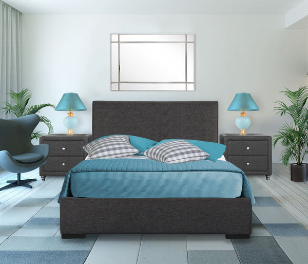 Homeroots Gray Solid And Manufactured Wood King Upholstered Polyester Blend Bed Frame Gray Wood 397060