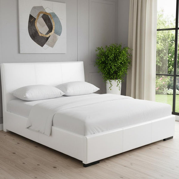 HomeRoots Black Wood and Faux Leather Bed Frame – Stylish, Durable Centerpiece for Modern Bedrooms and Guests White Twin 397061