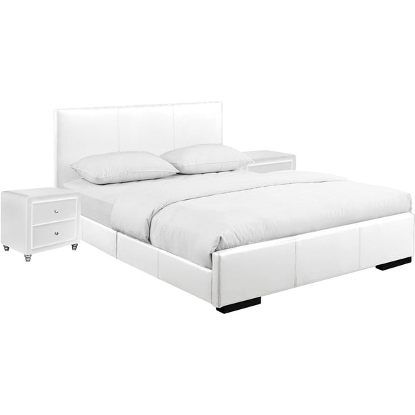 Homeroots White Upholstered Platform King Bed With Two Nightstands White Wood 397064