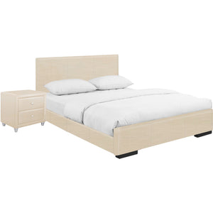 Homeroots Beige Wood And Faux Leather Twin Bed Frame Beige Solid Manufactured Wood 397065