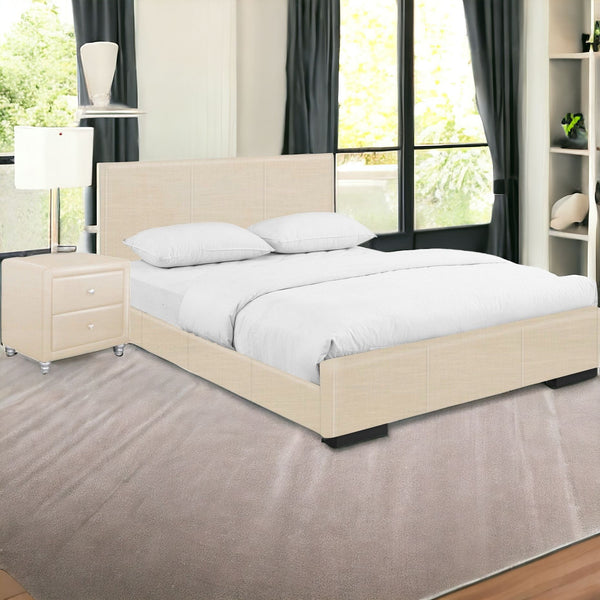 Homeroots Beige Wood And Faux Leather Twin Bed Frame Beige Solid Manufactured Wood 397065