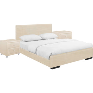 Homeroots Beige Wood And Faux Leather Queen Bed Frame Beige Solid Manufactured Wood 397067