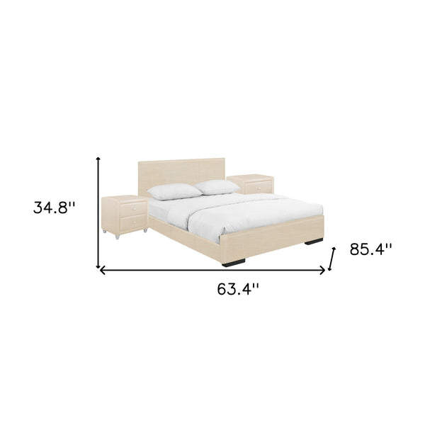 Homeroots Beige Wood And Faux Leather Queen Bed Frame Beige Solid Manufactured Wood 397067