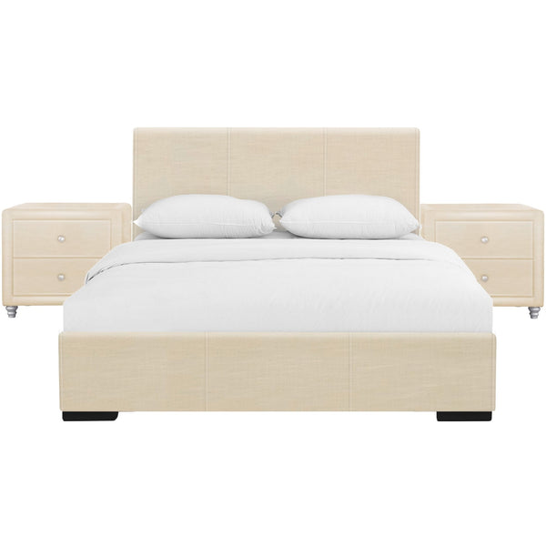 Homeroots Beige Wood And Faux Leather King Bed Frame Beige Solid Manufactured Wood 397068