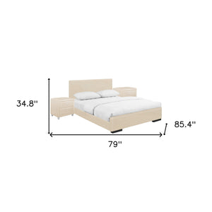 Homeroots Beige Wood And Faux Leather King Bed Frame Beige Solid Manufactured Wood 397068
