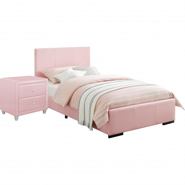 Homeroots Solid Manufactured Wood Pink Standard Bed Upholstered With Headboard Pink Wood 397069