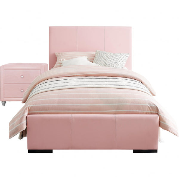 Homeroots Solid Manufactured Wood Pink Standard Bed Upholstered With Headboard Pink Wood 397069