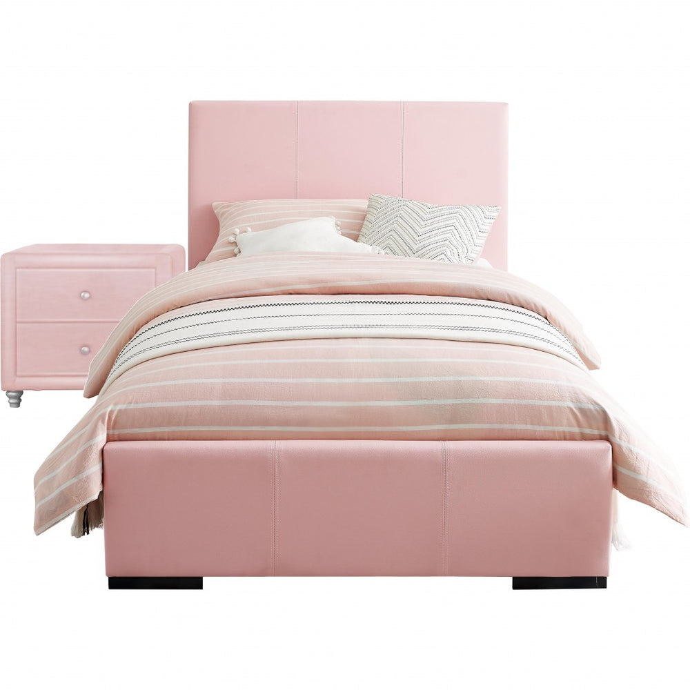 Homeroots Solid Manufactured Wood Pink Standard Bed Upholstered With Headboard Pink Wood 397070