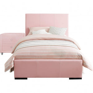 Homeroots Solid Manufactured Wood Pink Standard Bed Upholstered With Headboard Pink Wood 397070