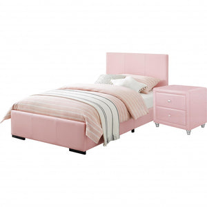 Homeroots Solid Manufactured Wood Pink Standard Bed Upholstered With Headboard Pink Wood 397070