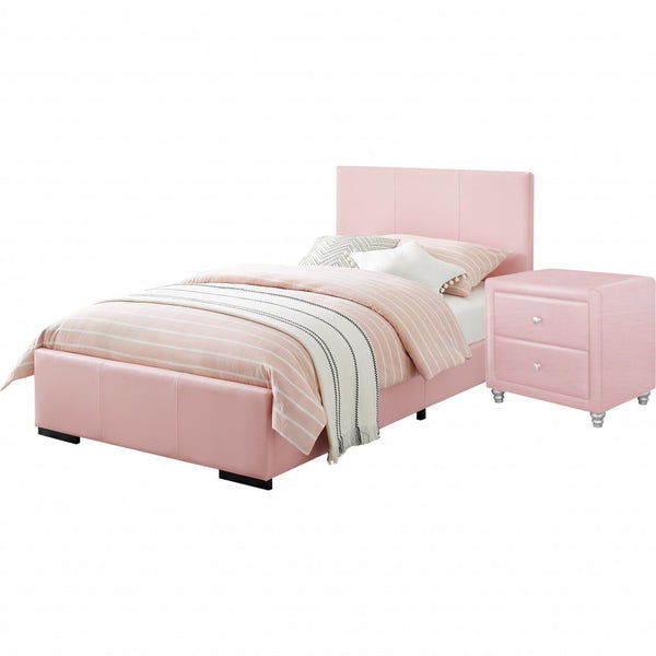 Homeroots Solid Manufactured Wood Pink Standard Bed Upholstered With Headboard Pink Wood 397070