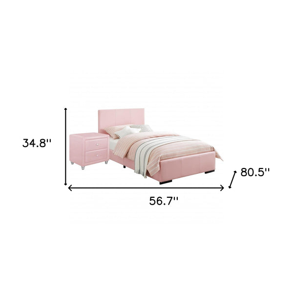 Homeroots Solid Manufactured Wood Pink Standard Bed Upholstered With Headboard Pink Wood 397070