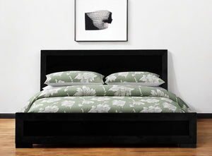 HomeRoots Black Wood Platform Bed Frame with Elegant Inlaid Panels and Sturdy Slat Support for Mattress Longevity Black DOUBLE 397072