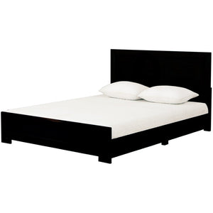 HomeRoots Black Wood Platform Bed Frame with Elegant Inlaid Panels and Sturdy Slat Support for Mattress Longevity Black Queen 397073