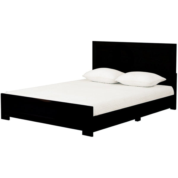 HomeRoots Black Wood Platform Bed Frame with Elegant Inlaid Panels and Sturdy Slat Support for Mattress Longevity Black Queen 397073