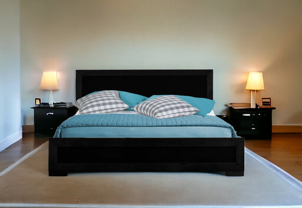 Homeroots Black Solid And Manufactured Wood King Bed Frame Black Wood 397074