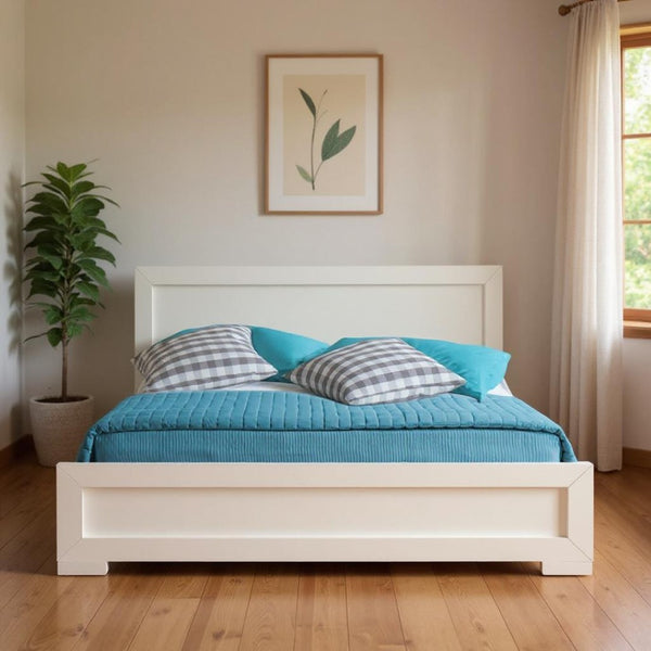 HomeRoots Black Wood Platform Bed Frame with Elegant Inlaid Panels and Sturdy Slat Support for Mattress Longevity White Twin 397075