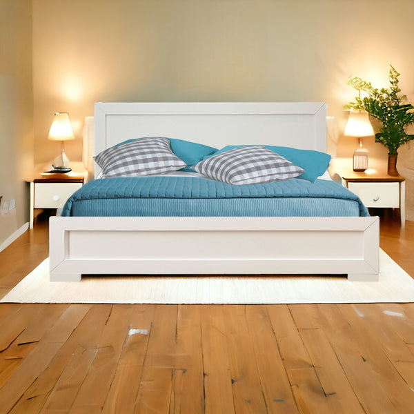 Homeroots White Solid And Manufactured Wood Full Bed Frame White Wood 397076